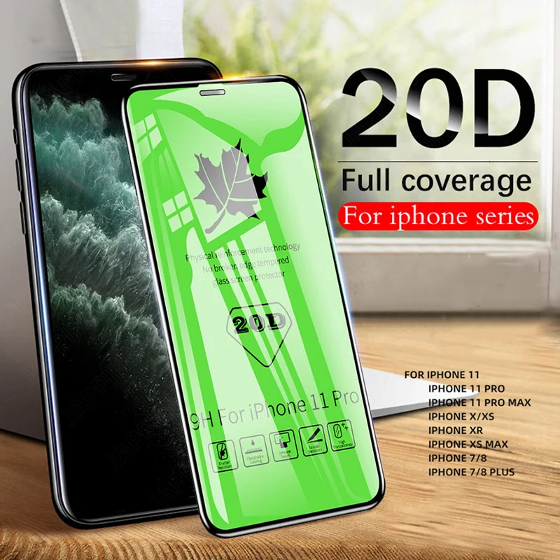 Изогнутое закаленное стекло 20D с полным покрытием для iPhone 11 PRO Max X XR XS 7 8 Plus Защита