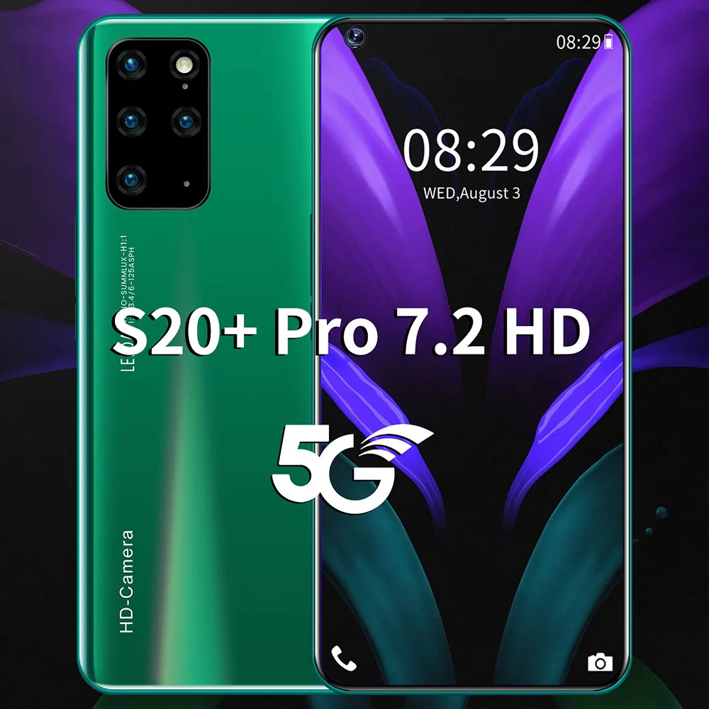 S20+ Pro Smartphone 7.2-Inch Water Drop Large Screen 4+64GB Dual Card Dual Waiting To Unlock Face Recognition Fingerprint