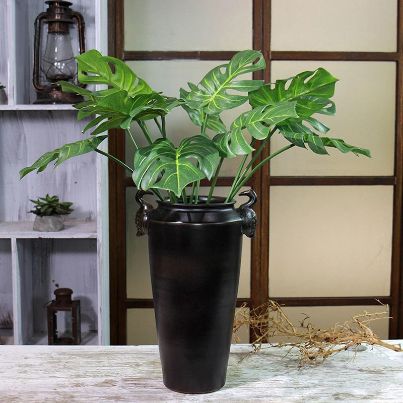 

1pc Real touch Artificial Palm Tree Leaves Flower Plastic Latex Coating Monstera Leaf Plant Branch for Home Garden Decoration