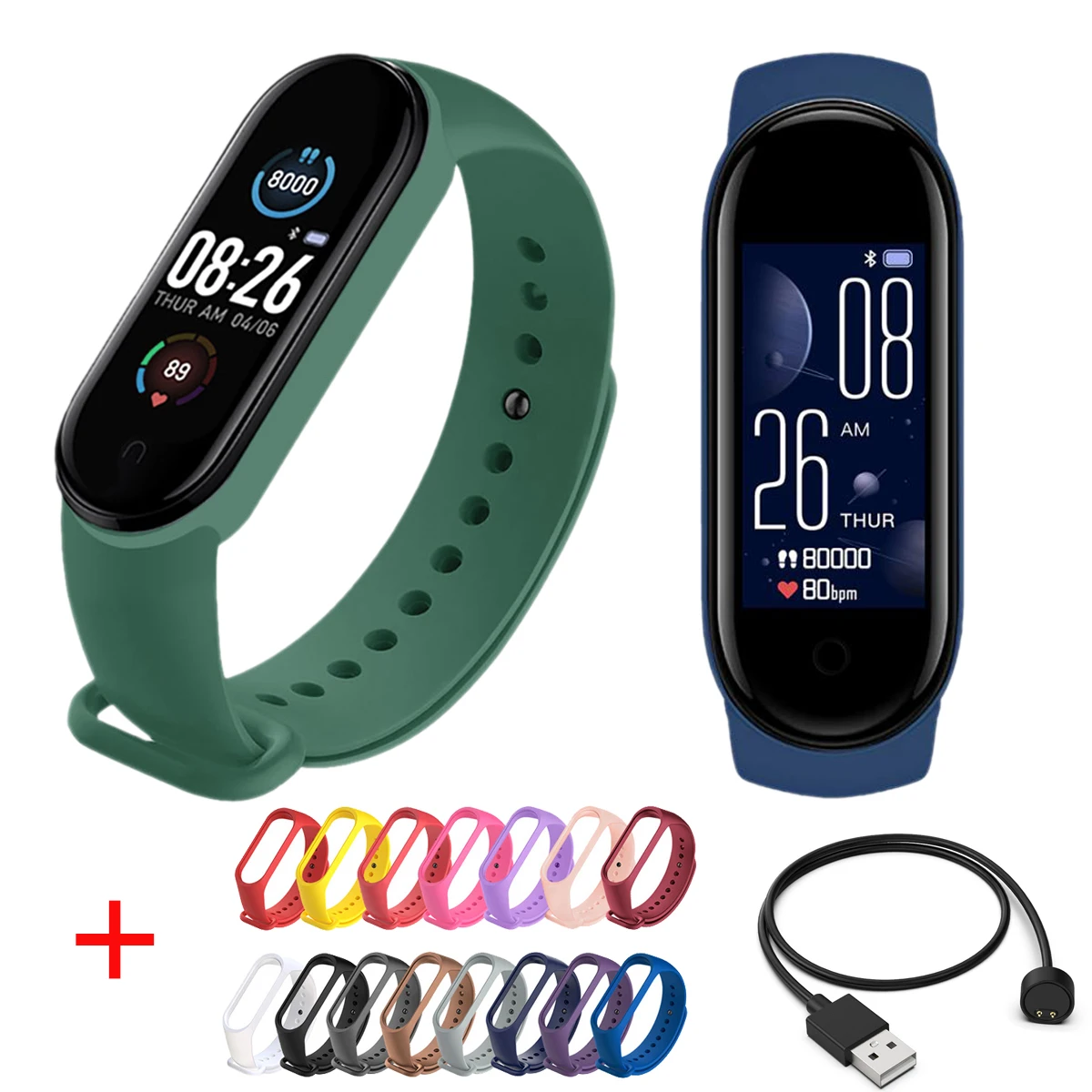 Smart Band Alarm Clock Heart Rate Wearable Device Movement Pedometer Fitness Blood Pressure Sleep Monitor Men Women Wristband | Наручные