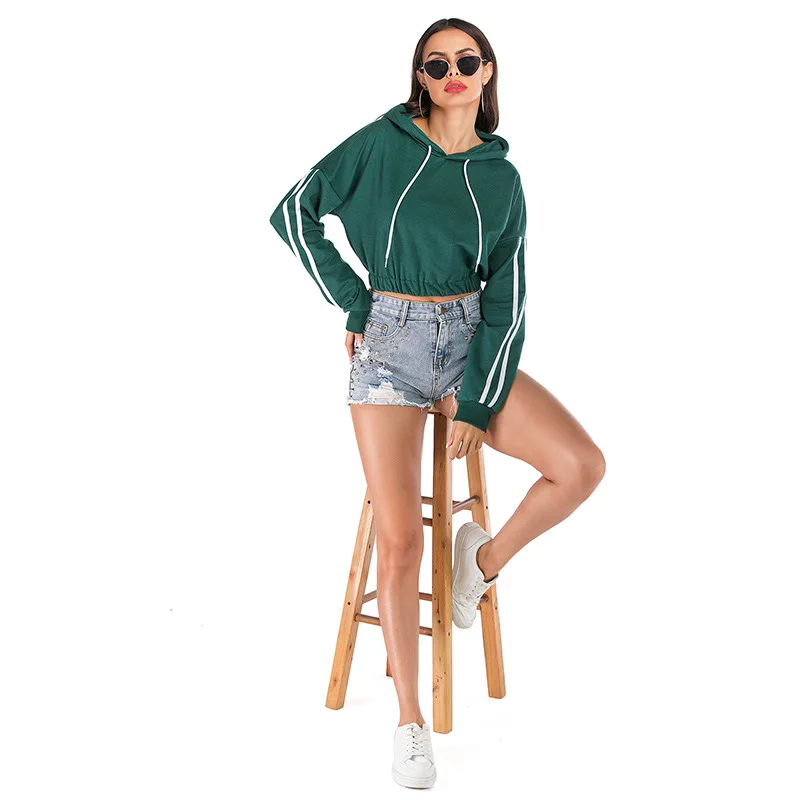 Enlarged Women's Hoodie Sweatshirt Women's Stripe Long Sleeve Casual Short Pullover Hoodie Sweatshirt New 2020