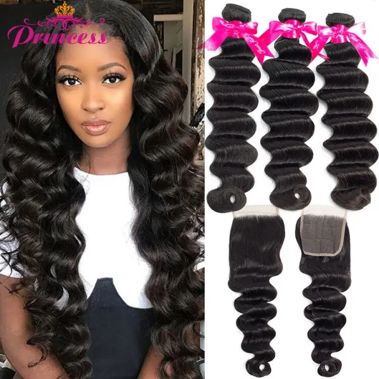 Deep-Wave-Bundles Closure Loose Princess Weave with Remy