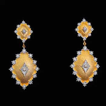 

CMAJOR 925 Sterling Silver Vintage Italian Brushed Gold Cubic Zirconia Embelished Luxury Handmade Earrings for Women