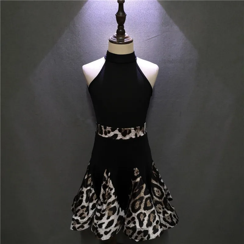

Leopard Print Girls Latin Dance Dress Children Ballroom Competition Party Stage Performance Costumes SleevelessTop Skirt Set