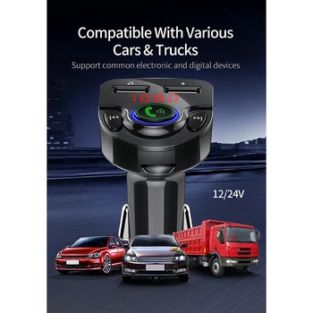 

AMS-Bluetooth 5.0 FM Transmitter Stereo Car MP3 Audio Player Wireless Handsfree Car Kit with Dual USB Fast Charger