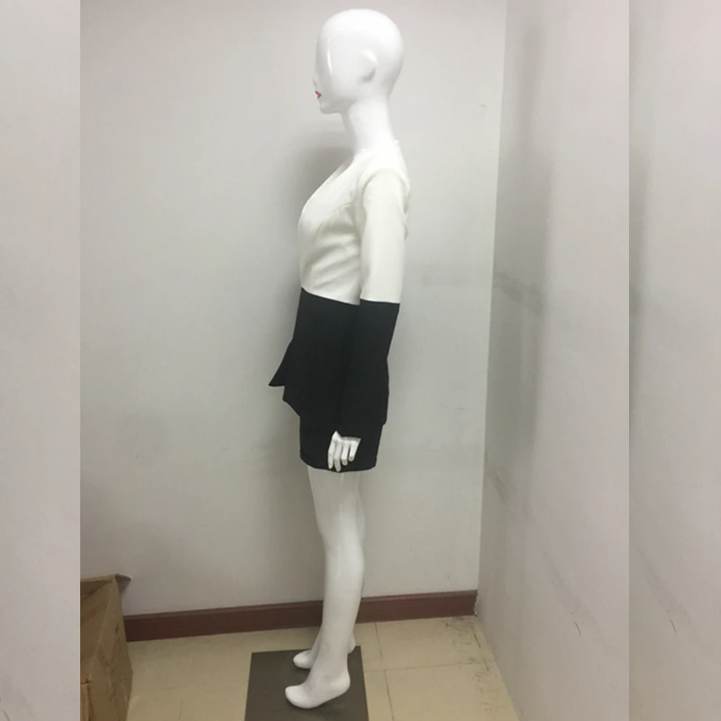 Модное черное с белым с длинным рукавом Короткое Боди-блузка из полиэстера в стиле пэчворк сексуальное с v-образным вырезом элегантное 2 шт. пляжный костюм