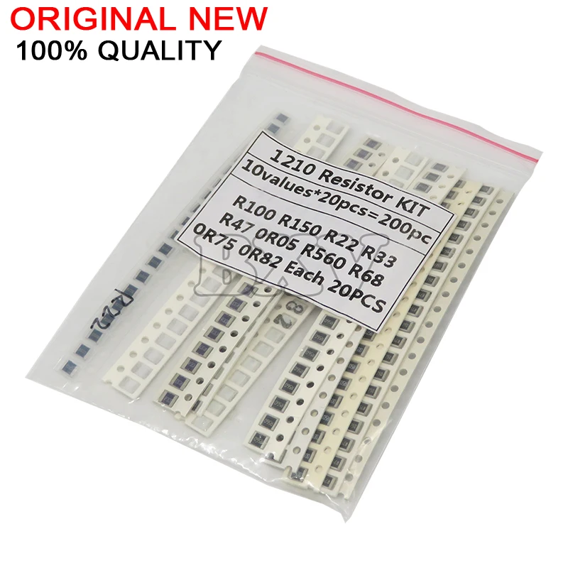 

200 шт. 5% 1210 SMD резисторы, набор в ассортименте 10 ценностей 20 шт. = 200 шт. 0R82 0R75 R68 R560 0R50 R47 R33 R22 R150 R100