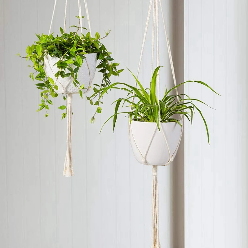 Macrame Plant Hanger 2Pcs Indoor Outdoor Wall Hanging Planter Basket- Cotton Rope Modern Boho Home Decor
