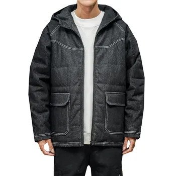 

M-5XL 2019 Winter hooded denim winter jacket men parka man winter Fashion Design Solid coat warm thick clothing male Large Size