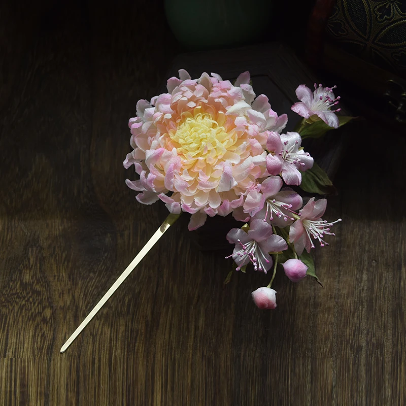 女性のための手作りの絹の花あごひげのための大きな花のヘアピースヘアアクセサリー