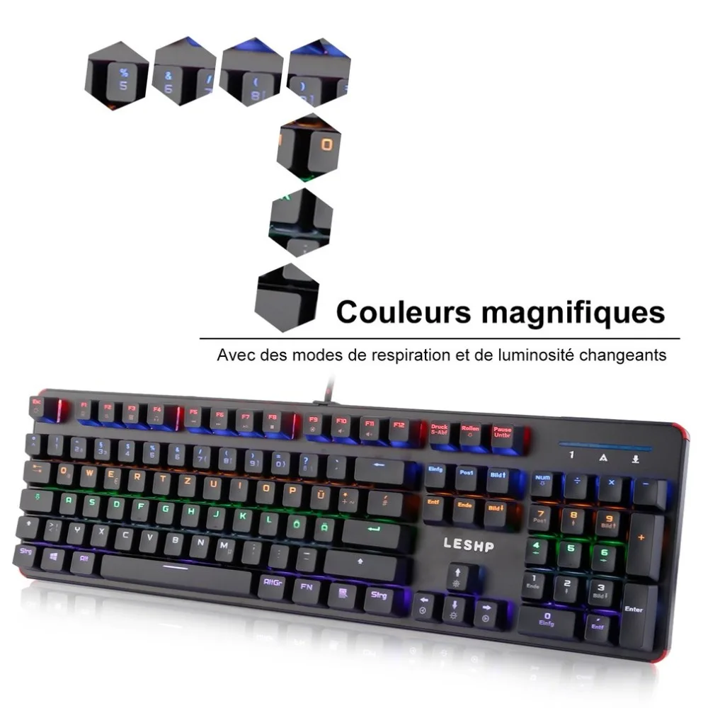 LESHP USB Проводная 105 клавиш с подсветкой профессиональная игровая офисная механическая клавиатура с светодиодный регулируемой подсветкой