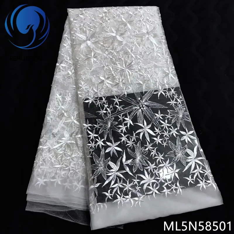 

BEAUTIFICAL nigerian laces white bridal fabrics Latest Different design embroidery beads net lace fabric for wedding ML5N585