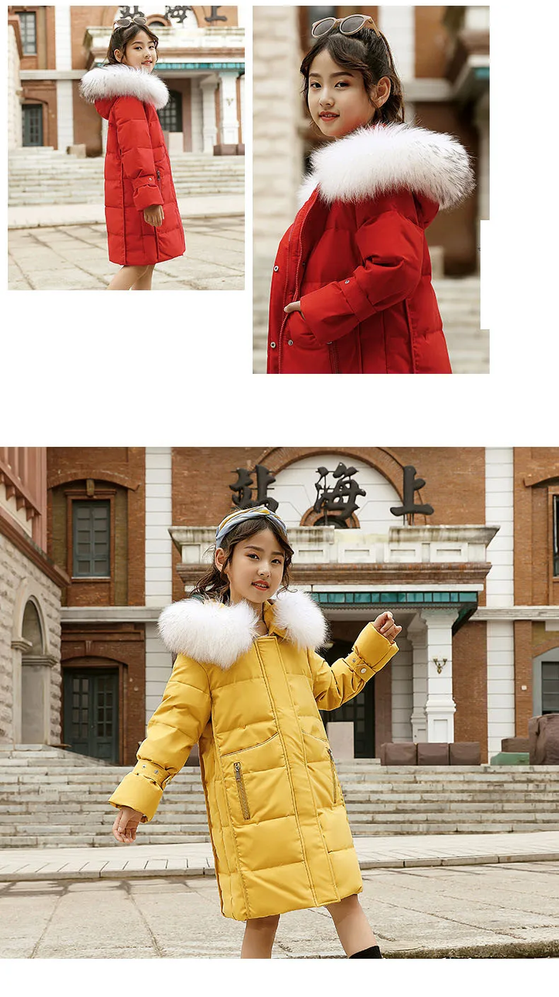 Christmas Teens Girls Down Jacket Winter Long Jackets Children Outerwear White Duck Down Warm Winter Jacket For Girls Fur Hooded (10)