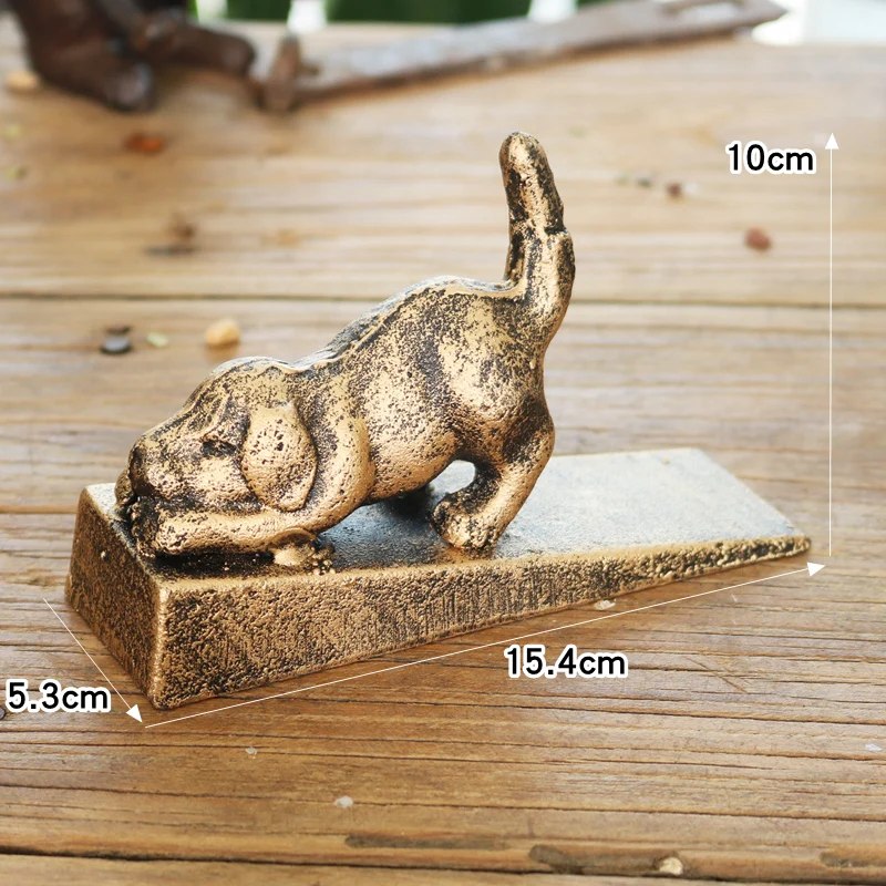 Sculpture Iron Dog Door Stop Antique Copper Black Dog Bird Cast