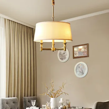 

Full copper American restaurant chandelier bedroom dining room lamp room Nordic modern minimalist fabric retro lamps LB71718