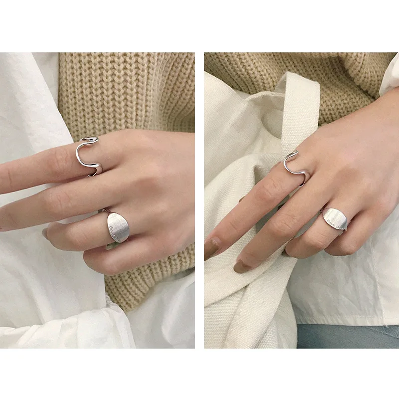 F.I.N.S корейское кольцо из стерлингового серебра S925, геометрическое овальное кольцо с английскими буквами, матовое серебряное кольцо на палец