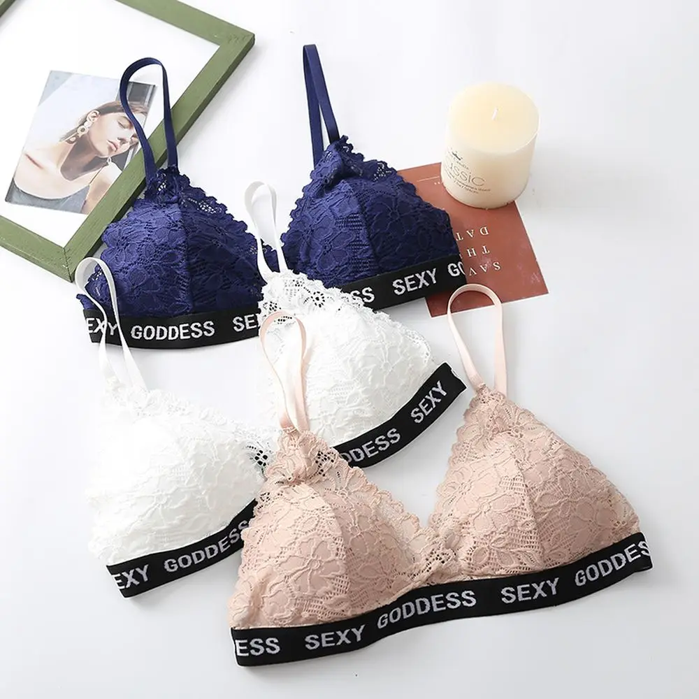 

Women Underwear Bra Sexy Lingerie No Steel Ring Student Thin Gathered Top Support Lace Underwear Bra Ladies Bra Triangle Cup