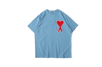 

Summer New Style 2020 Heart Tower Embroidery T Shirt Men Women Oversized Tees Couples Cotton Short Sleeve T-Shirt Men