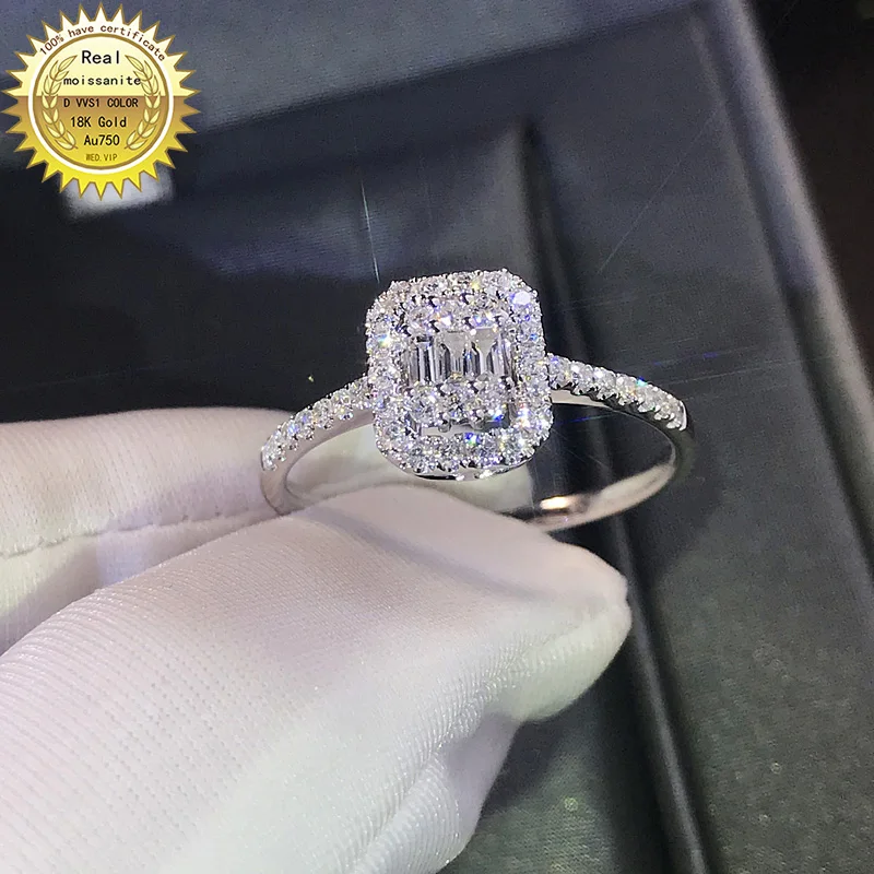 

18K Золотое кольцо 1ct D VVS муассанит обручальное и Свадебное ювелирное изделие с сертификатом 0057