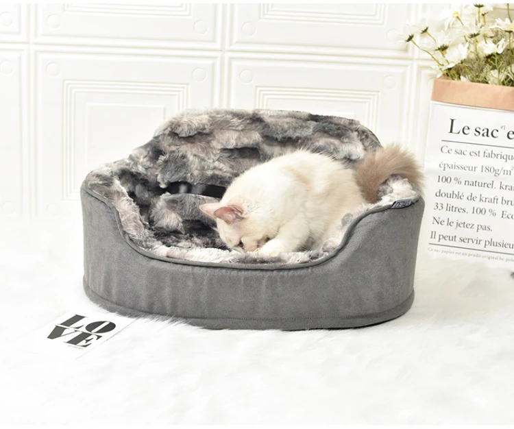 Кровать для собак зимняя теплая питомник для питомцев camas para perro Arctic velvet Роскошная пещера для кошек собачьи матрасы-лежанки