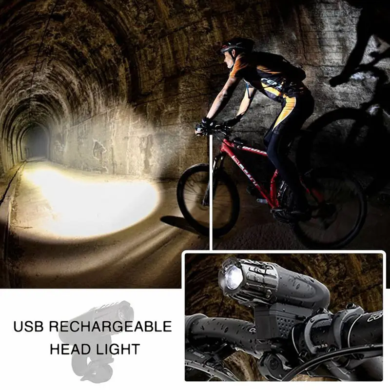 Bike Lights Bicycle Lights Front and Back USB Rechargeable Bike Light Set Super Bright Front and Rear Flashlight LED Headlight T