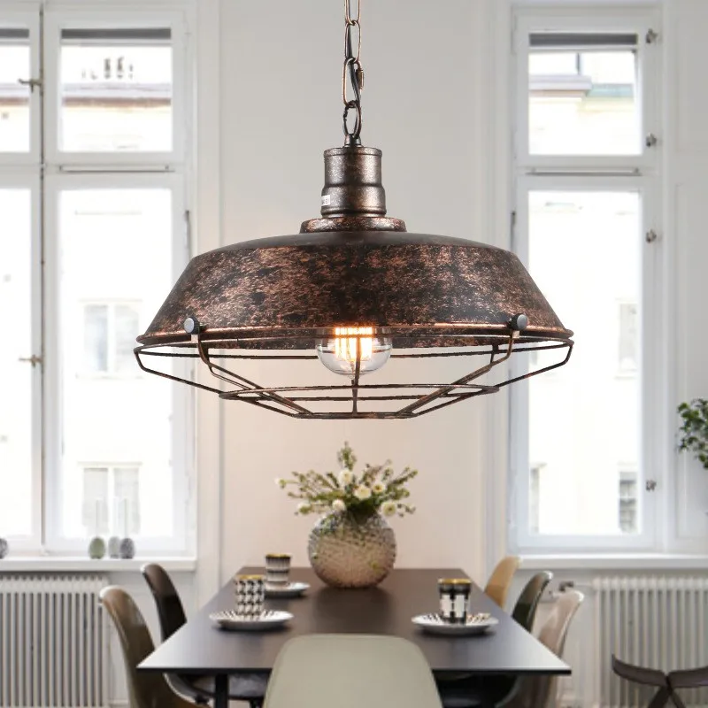 Vintage Wrought Iron Pendant Lamp Pot Lid Loft Industrial Style Restaurant Warehouse Lights | Лампы и освещение