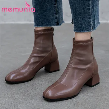 

MEMUNIA 2020 big size 43 women ankle boots zipper round toe autumn boots square heels classic dress party shoes ladies black