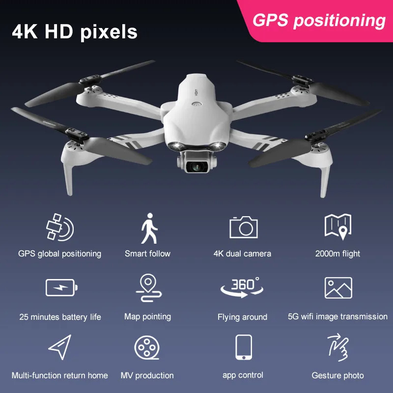 2021 New 4K HD dual camera with GPS 5G WIFI wide angle FPV real-time transmission rc distance 2km professional drone 6