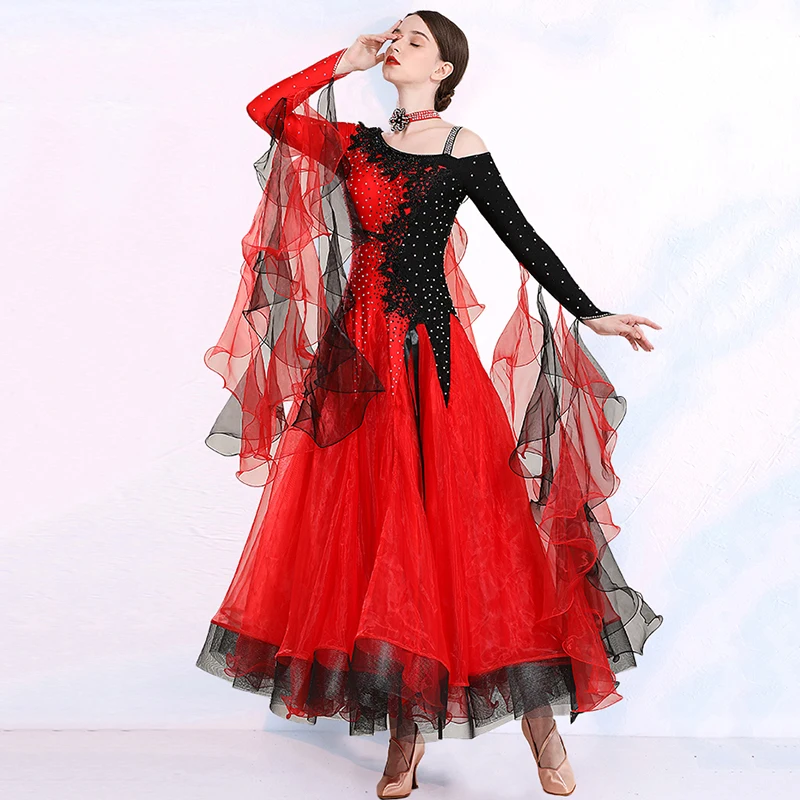 2021新赤社交ドレス標準プラスサイズ社交ダンス衣装タンゴドレスウィーンワルツドレスフォックストロットダンスドレスドレス