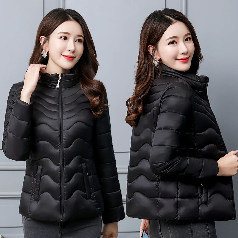 Новая осенне-зимняя женская куртка плюс размер 4XL Мягкое хлопковое Стеганое пальто женская зимняя короткая парка пуховик с волнистым узором - Цвет: Черный