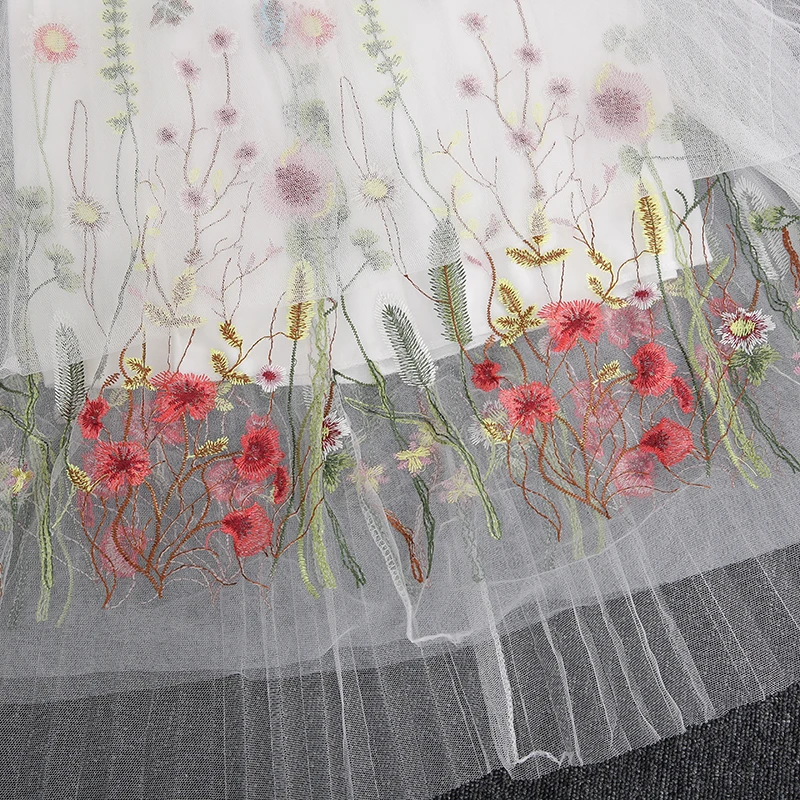 Летняя стильная газовая длинная юбка с цветочной вышивкой студенческие