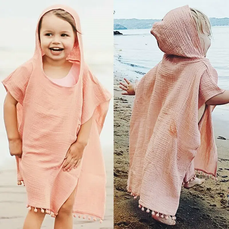 Cute Summer Toddler Kids Baby Girls Boys Boho Long Cardigan Cape Dress Beach Cover Up Solid Casual Kids Hooded Top Blouse baby jacket