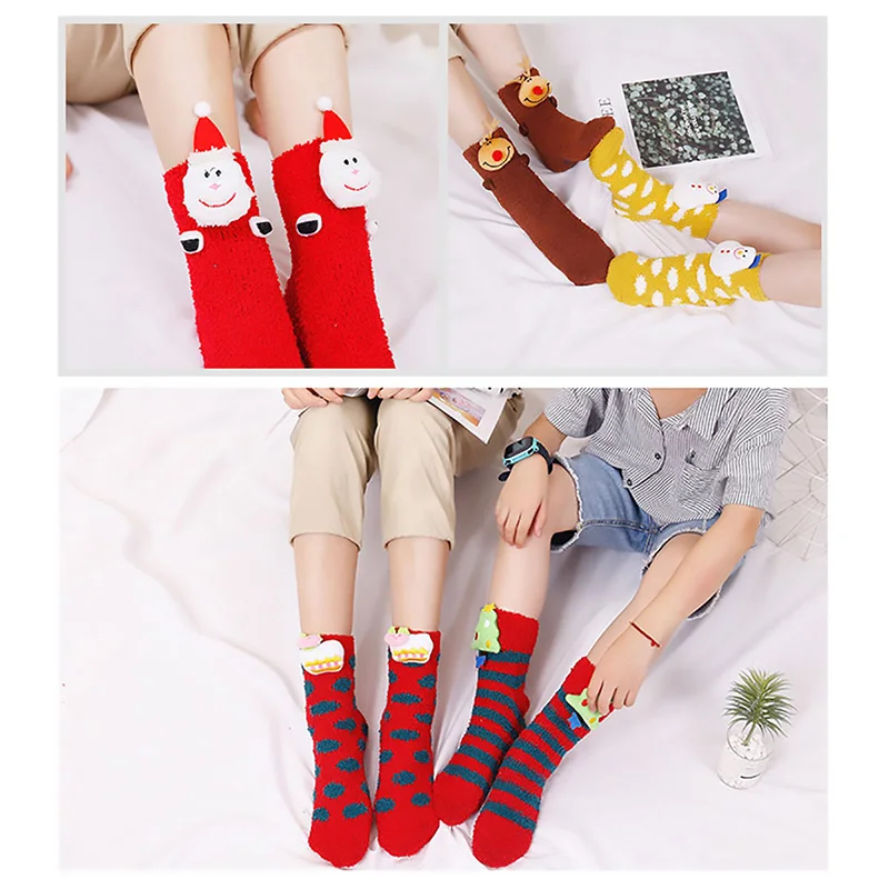 1 пара рождественских носков теплые носки для взрослых и детей постарше нескользящие носки-тапочки из полиэстера с объемным рисунком оленя