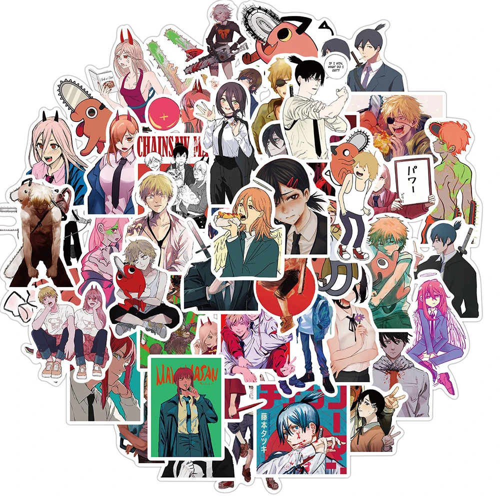 10/30 / Anime Motosserra Homem Desenho Animado Personagem Graffiti Adesivo  Mala De Caderno Decoração Brinquedo Atacado Carro De $1,06