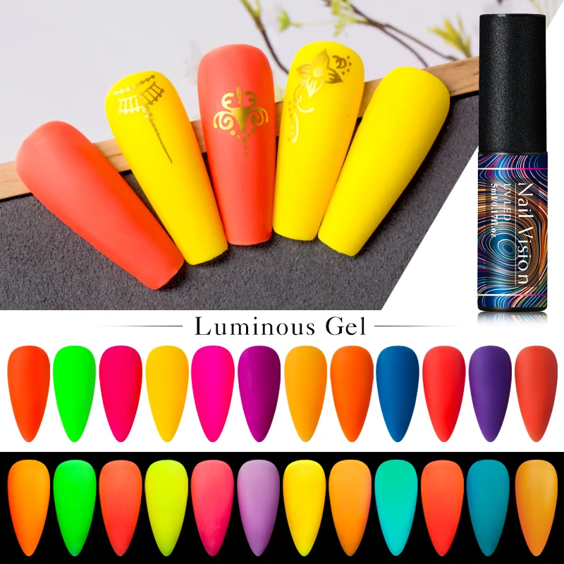 Nail Vision Neon Luminous Matte Nail Gel Polish 6ml Fluorescent Green Yellow Colors Soak Off UV Gel Varnish Nail Art Gel