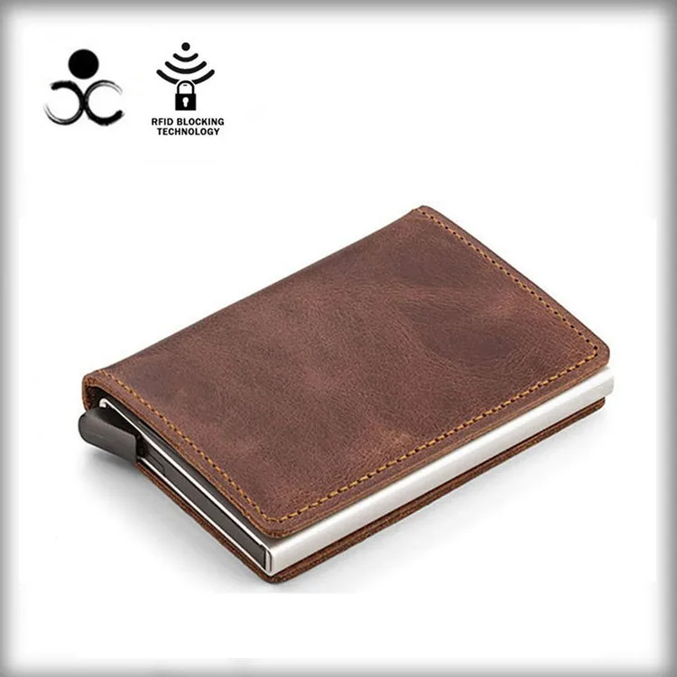 

Leather Automatic Credit Card Holder Pop Up Metal Cardcase Protection