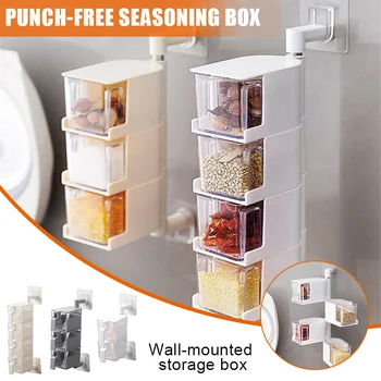 

Multi-tier 360 Degree Rotating Wall Mount Spice Rack Seasoning Storage Box Jars Organizer Condiments Container Hogard