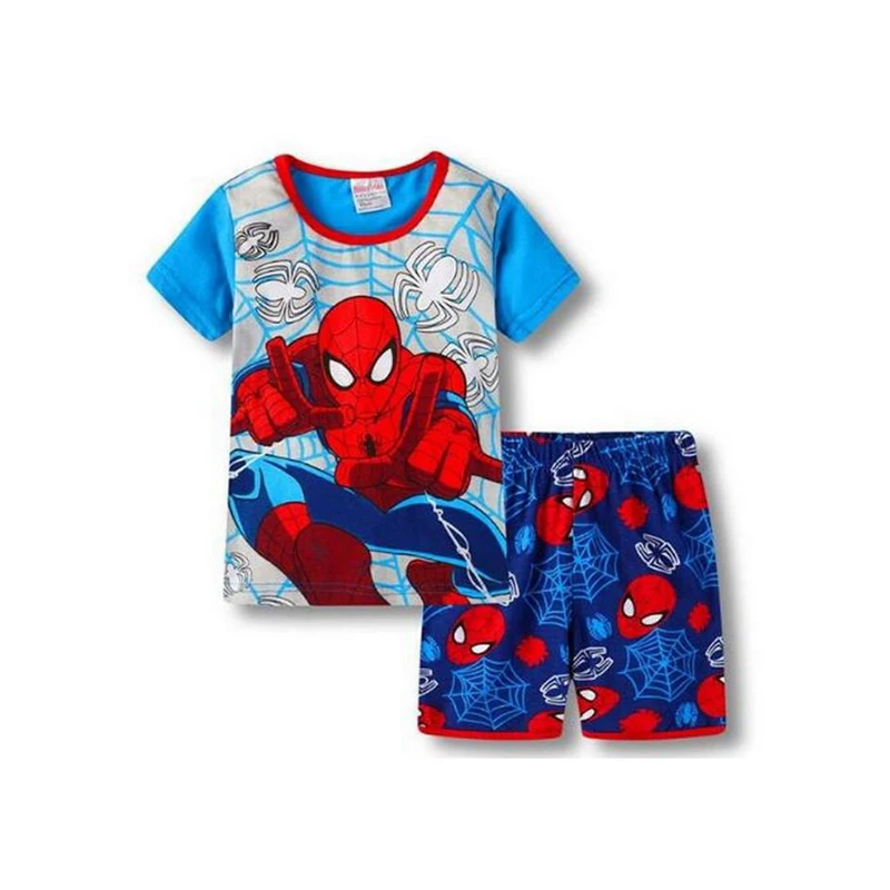 Free Shipping New Kids Boys And Girls Spider Clothes Baby Pajamas Summer Cotton Short Sleeve T-Shirt Pajamas Suit