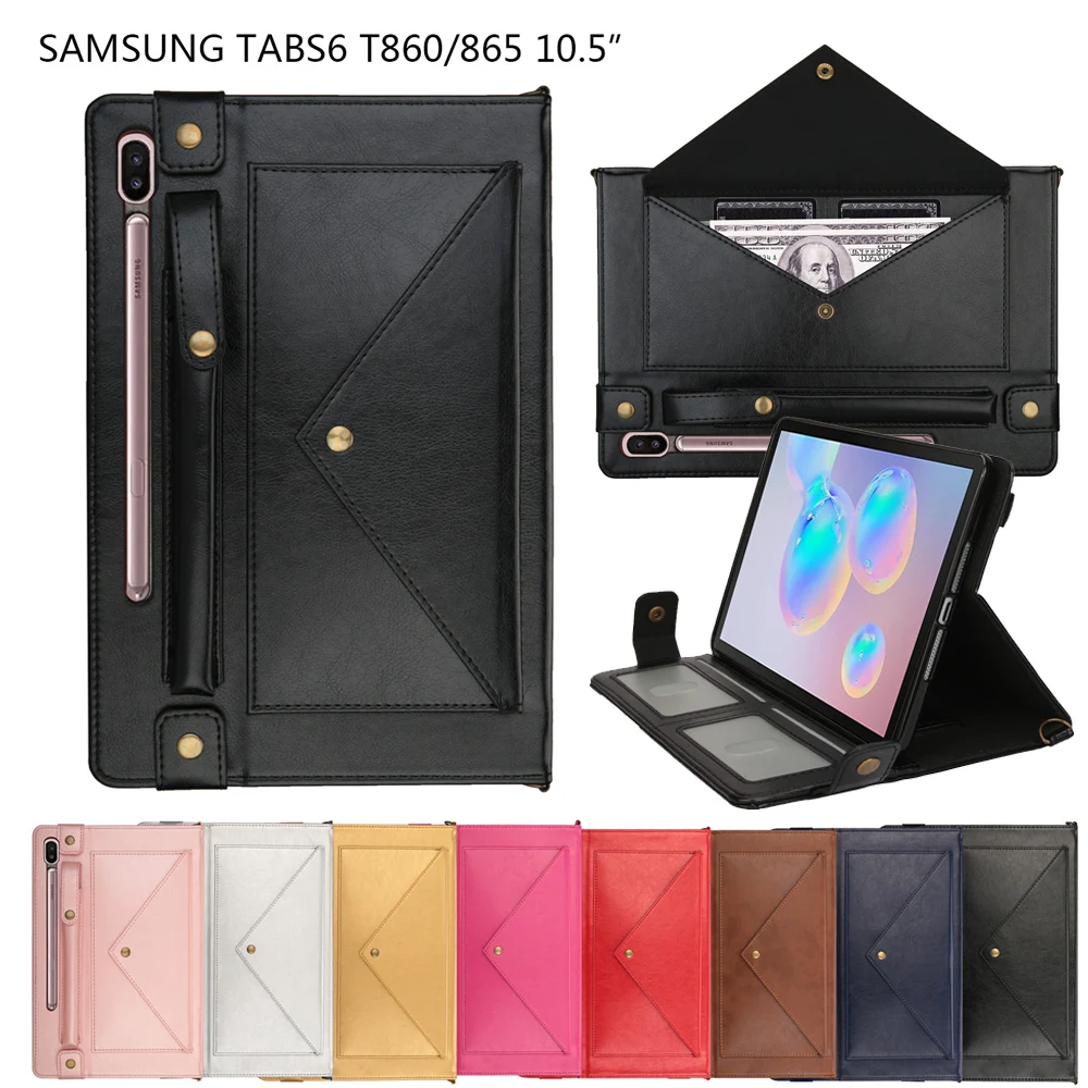 

For Samsung Galaxy Tab S6 10.5 SM-T860 T865 Case PU Leather Envelope Flip Folding Stand Tablet Case with Pen Holder Aiguillette