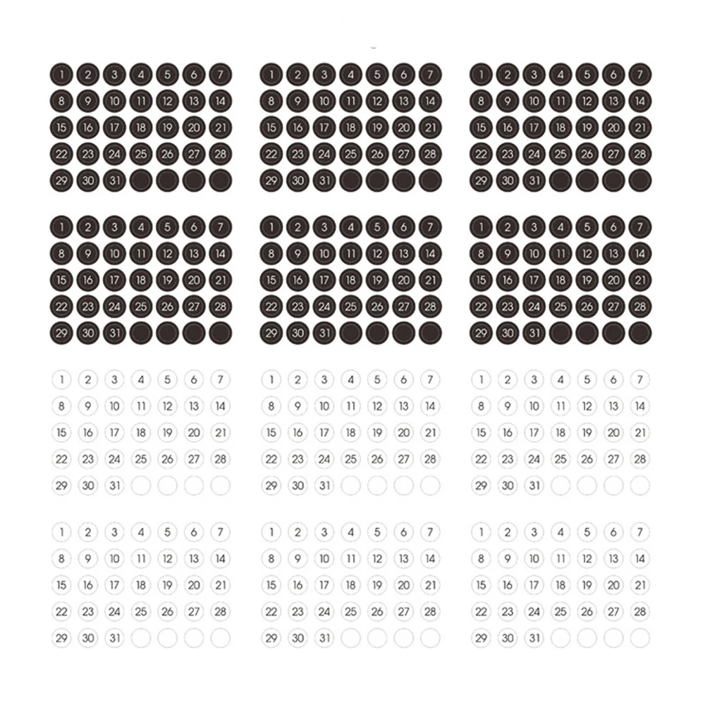 12sheets Round Number Date Label Sticker Year Planner Colorful 365 Daily Days Stickers Stationery Agenda Diary Journal Stickers