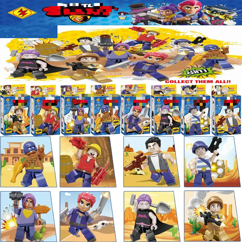 8pcs//set Cute Anime Boys Building Blocks Bricks Models Figures Assembled Toys