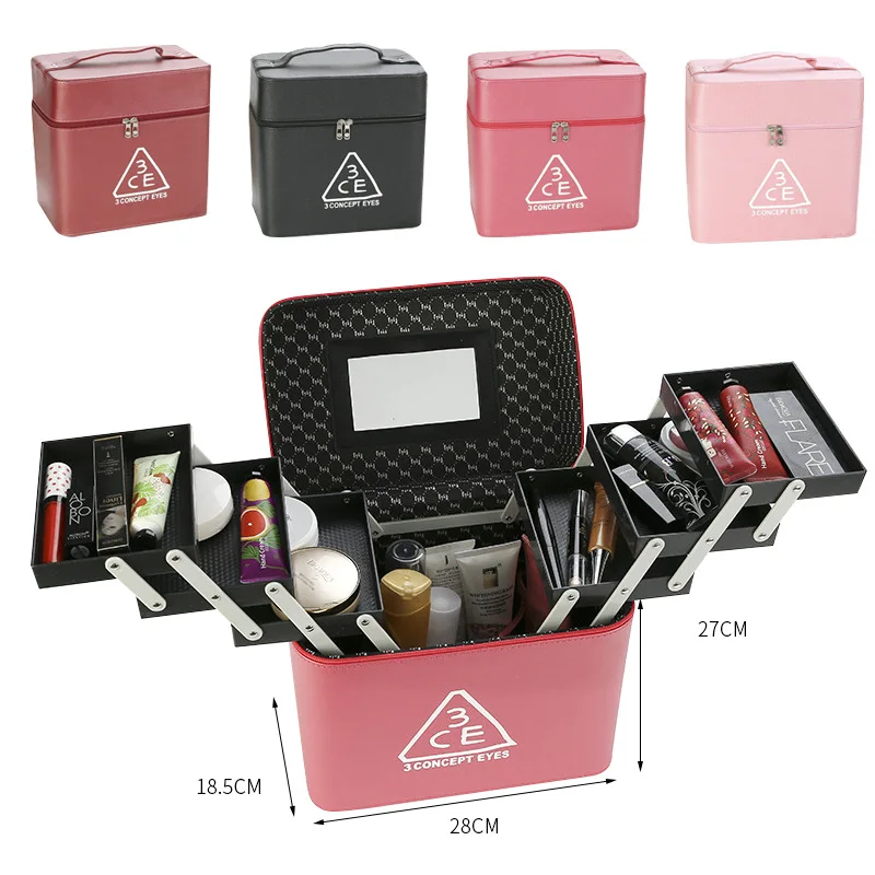 

Professional Makeup Bag Women Cosmetic Bags&Case High Quality Leather Female Korean Makeup Box Large Capacity Travel Wash Bags