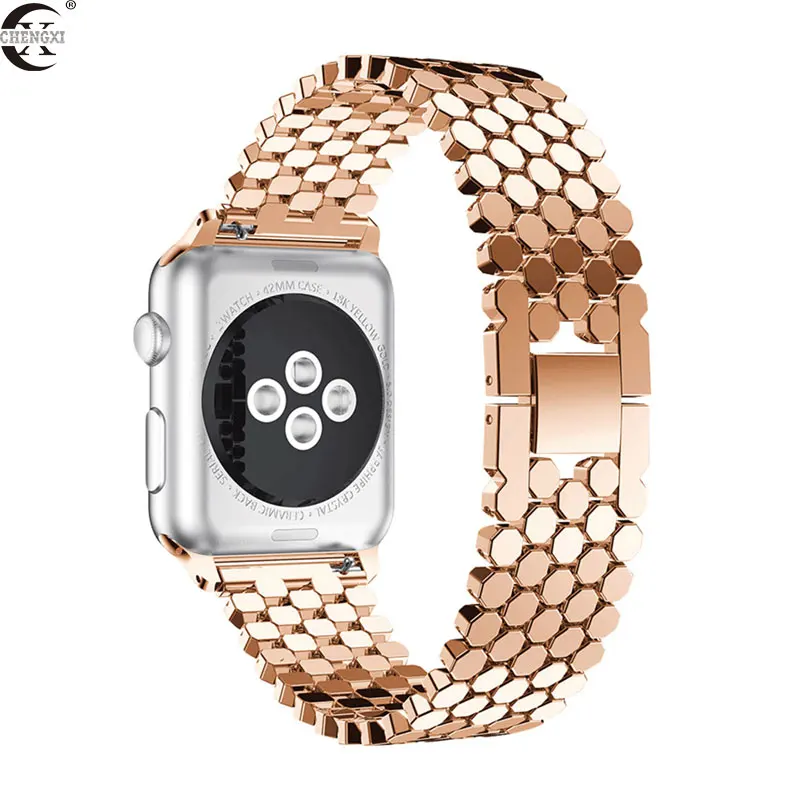 CHENGXI для девочек; мини-юбка для наручных часов Apple watch, версии из нержавеющей стали Мода рыбья чешуя для наручных часов Apple Watch 1/2/3, 38/42, 40 мм/44 мм ремешок аксессуары