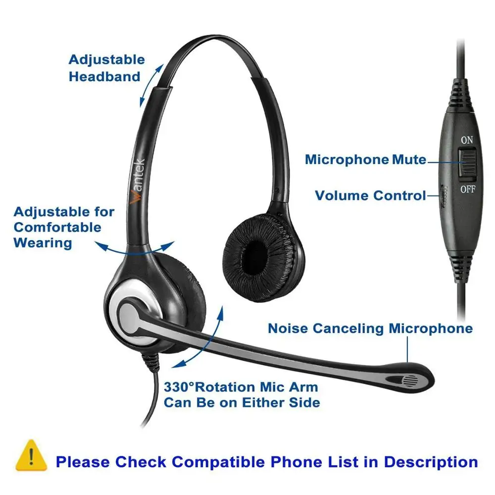 Wantek-auriculares RJ9 para teléfono de oficina, cascos con micrófono de  cancelación de ruido para Yealink T21P T42G T46G T48G Grandstream Panasonic  - REDVOZTELECOM.COM