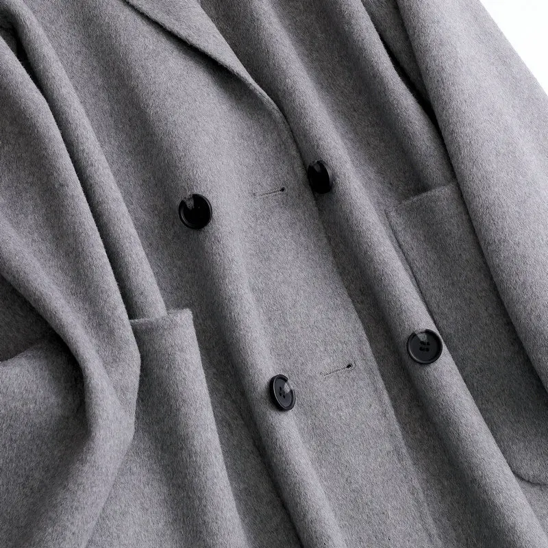 Женское пальто средней длины с отложным воротником и пуговицами, шерстяное женское серое Черное Осеннее шерстяное пальто Casaco Feminino