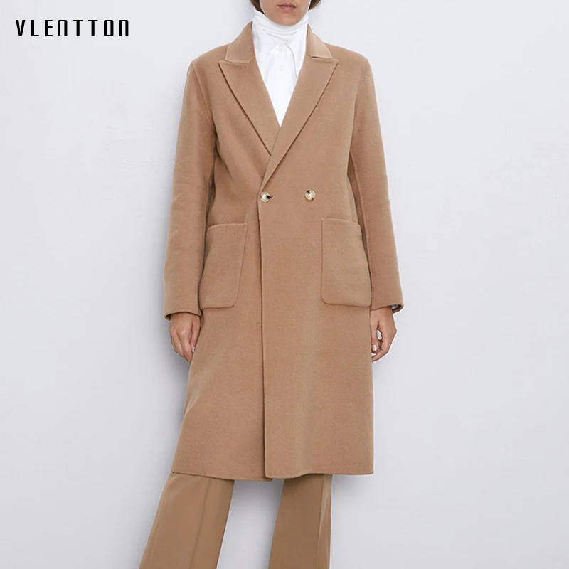 

2020 Autumn Winter Office Lady Wool Coat Female England Solid Double Breasted Long Women's Jacket Outwear Manteau Femme Abrigos