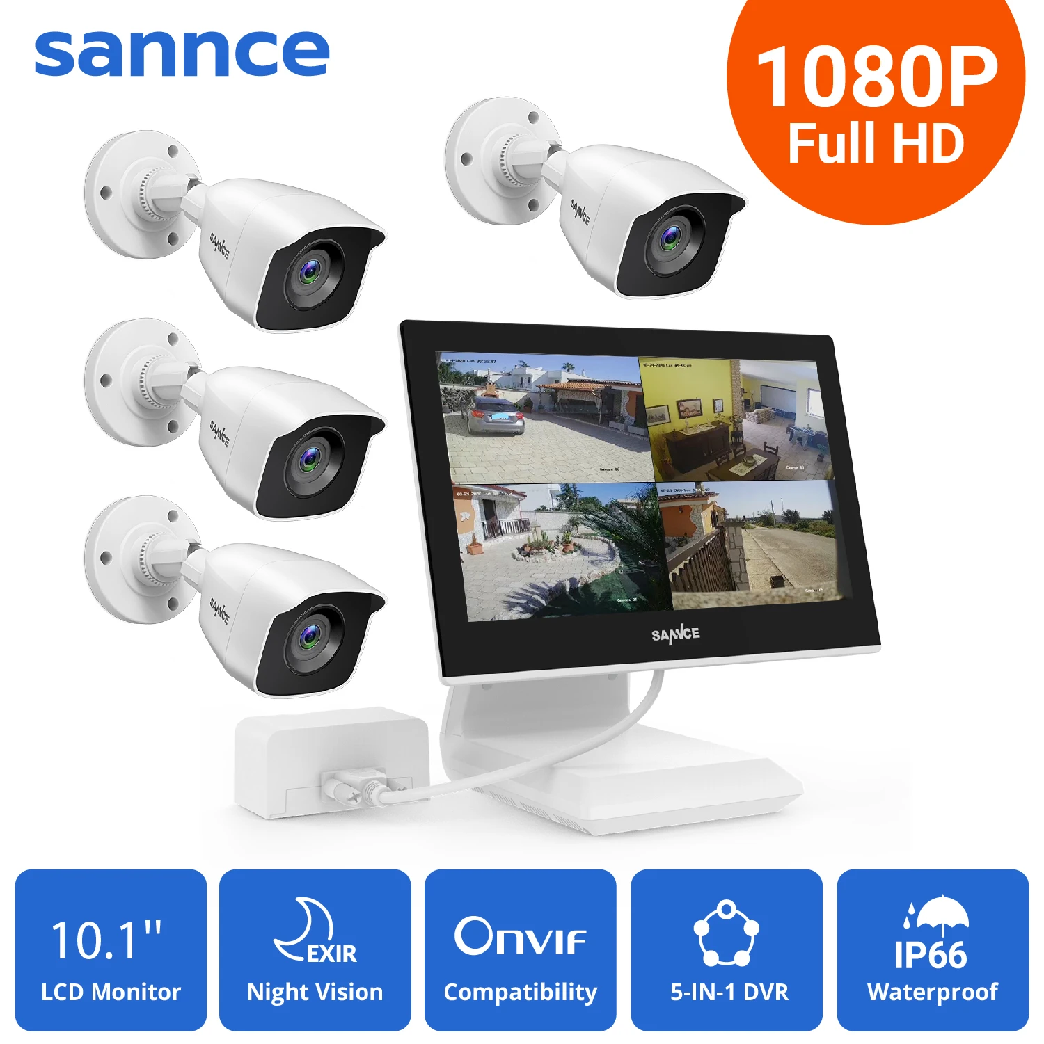 SANNCE 1080P HDMI 4CH DVR with 10.1"LCD Rotable Monitor Security camera System 