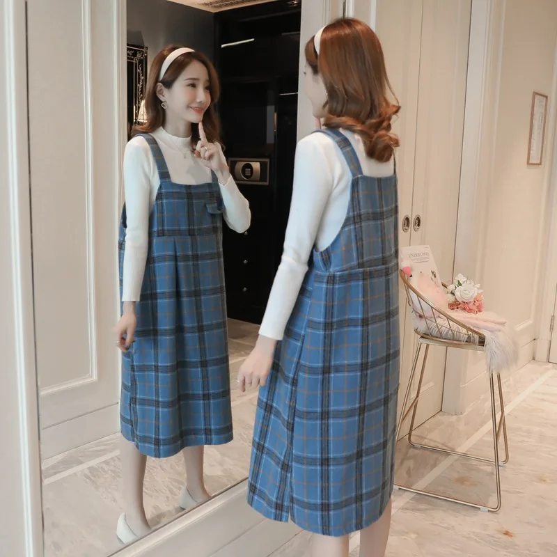 

2019 Spring Pregnant Women Two-Piece Set Korean-style Versatile Camisole Loose-Fit Woolen Jumper Dress Pregnant Women Dress