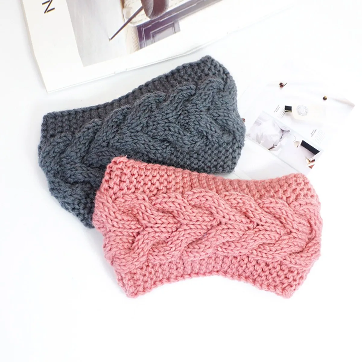 Fashion Ladies Winter Hat Wool Knit Hat With Hair Accessories Headband Hood beanie Fixed Warm Earmuffs Outdoor Leisure Hats