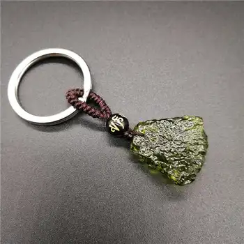 

Hot Sale A++ Natural Moldavite green aerolites crystal stone KeyChain energy apotropaic4g-6g/ lot+ free shipping Unique KeyChain